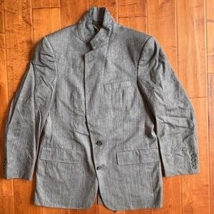 Vintage 80s Christian Dior Mens Striped Wool Blazer Coat Jacket 40R‎ Gray
